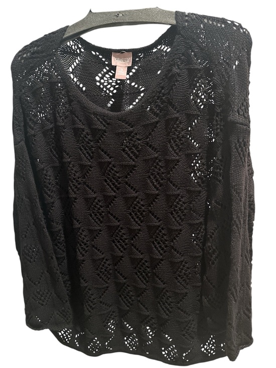Chico's Tops - Chico's Black Open-Knit Lightweight Pullover